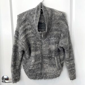 EXPRESS | Women’s Gray / White Chunky Fleece Full Zip EXPRESS Sweatshirt Size XS